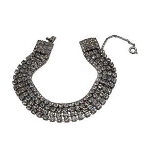 Vintage 1950s Clear Rhinestones Rhodium Plate 1/2" by 7" Bracelet - Safety Chain